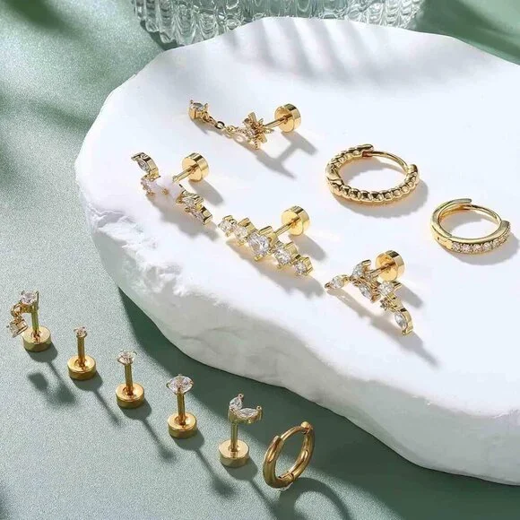 16 Gauge Cartilage Earrings for Women Flat Back-Hypoallergenic Surgical Stainles - Picture 5 of 9